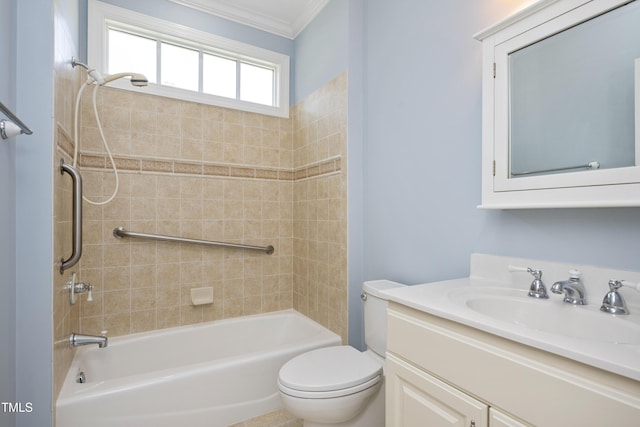 2420 Mollynick Ln, Wake Forest, NC 27587 - full bath featuring vanity, bathtub / shower combination, crown molding, and toilet