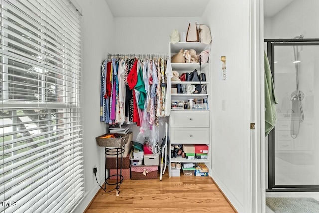 spacious closet featuring light wood-type flooring
