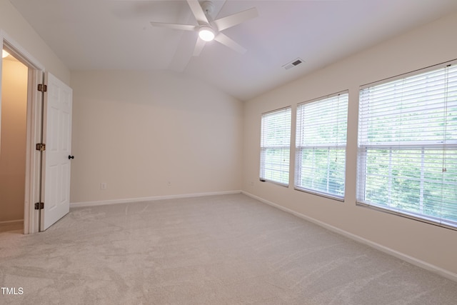 5209 Echo Ridge Rd, Raleigh, NC 27612 - unfurnished room with a ceiling fan, lofted ceiling, light colored carpet, and baseboards