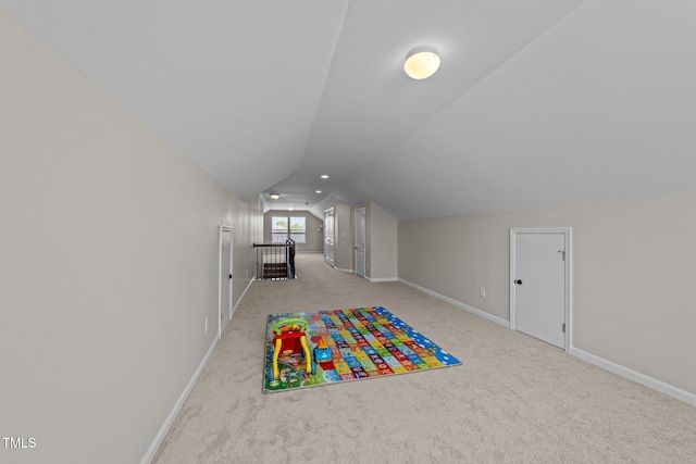 316 Hilliard Forest Dr, Cary, NC 27519 - game room with baseboards, vaulted ceiling, and carpet flooring