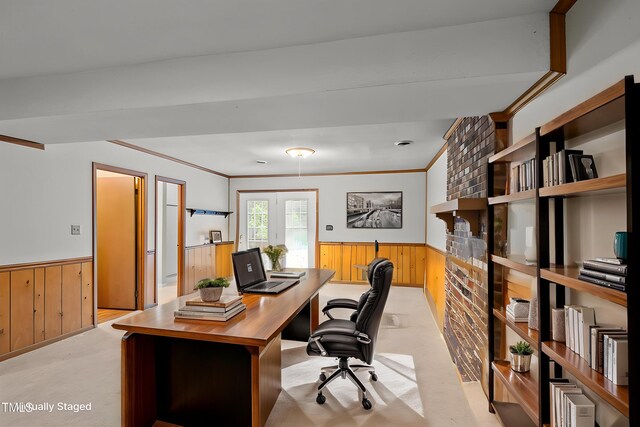 3309 Teal Dr SW, Wilson, NC 27893 - office area with wooden walls, a wainscoted wall, and crown molding