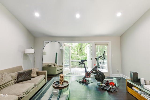 6409 Lakeland Dr, Raleigh, NC 27612 - living room featuring dark wood-type flooring and recessed lighting