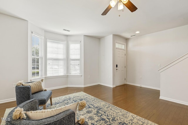 2027 Hayes Ln, Holly Springs, NC 27540 - living area with a ceiling fan, wood finished floors, baseboards, and recessed lighting
