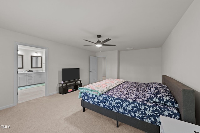 2211 Cherry Top Dr, Fuquay Varina, NC 27526 - bedroom featuring carpet flooring, baseboards, ceiling fan, and ensuite bath
