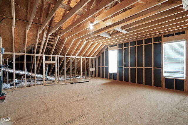 view of unfinished attic