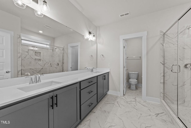1245 Porters Call Dr, Wendell, NC 27591 - full bath featuring double vanity, a marble finish shower, and marble finish flooring