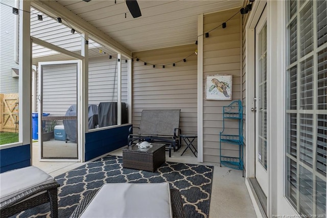 view of patio with a ceiling fan