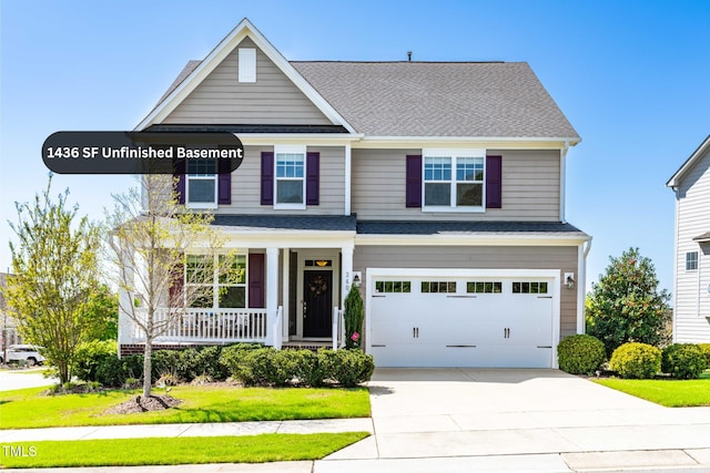 240 Liberty Star Rd, Wendell, NC 27591 - view of front of property with covered porch, driveway, an attached garage, a shingled roof, and a front lawn