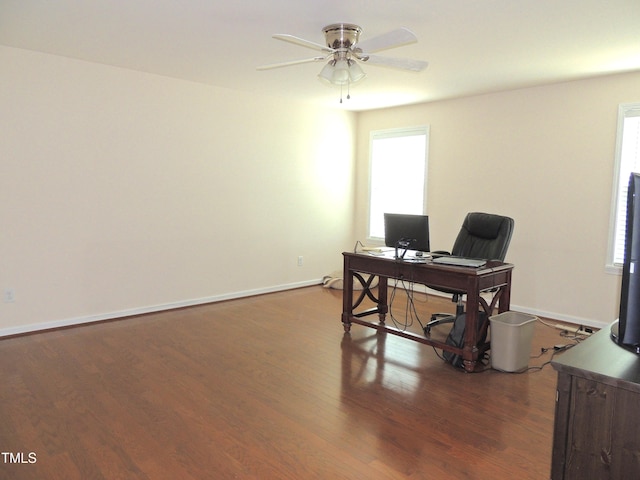 3530 Winding Walk Ct, Raleigh, NC 27616 - office with healthy amount of natural light, a ceiling fan, dark wood-style floors, and baseboards