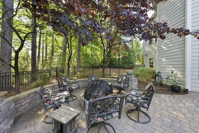view of patio / terrace with a fire pit and a fenced backyard
