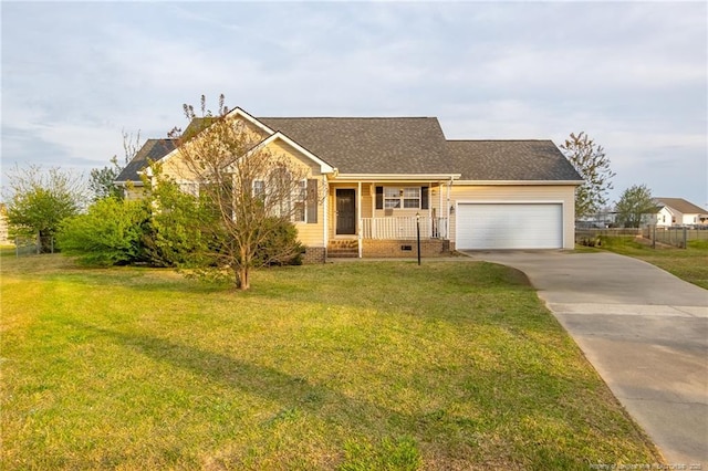 106 Celestial Pl, Pikeville, NC 27863 - view of front of property featuring an attached garage, a front lawn, driveway, and covered porch