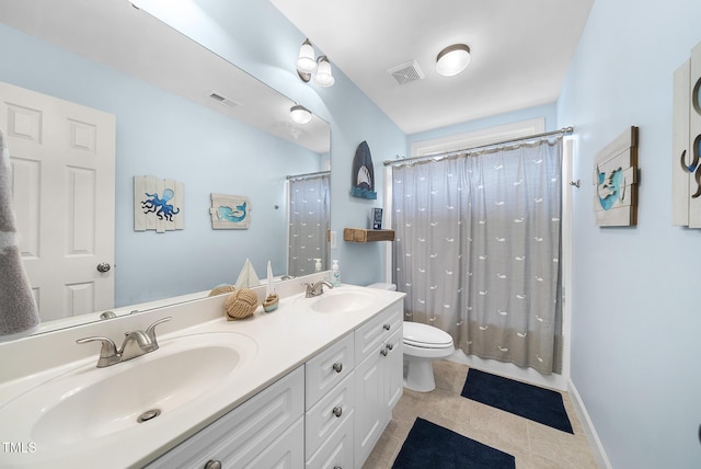 full bath featuring toilet, tile patterned flooring, a sink, and visible vents