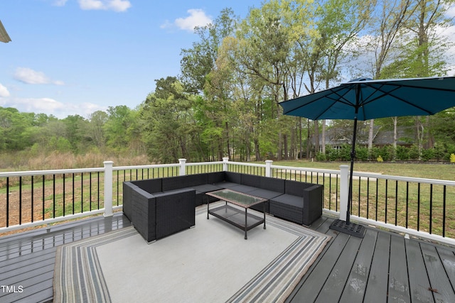 6024 Lunenburg Dr, Raleigh, NC 27603 - wooden deck featuring a lawn and outdoor lounge area