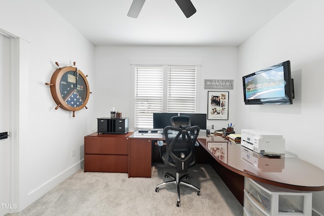 6024 Lunenburg Dr, Raleigh, NC 27603 - office with light carpet, a ceiling fan, and baseboards