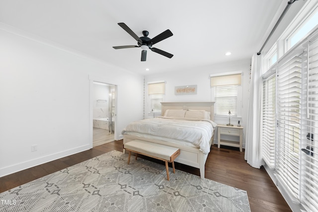 6024 Lunenburg Dr, Raleigh, NC 27603 - bedroom with recessed lighting, wood finished floors, baseboards, and ensuite bathroom