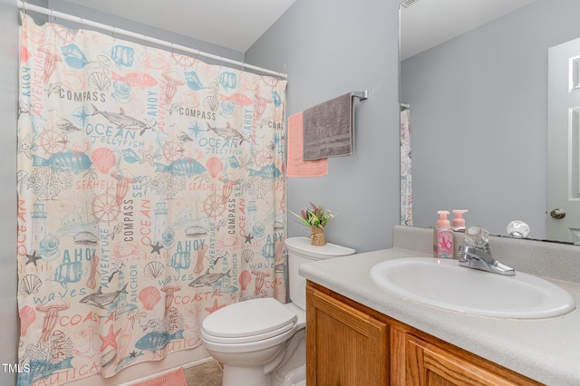 2112 Ballston Pl, Knightdale, NC 27545 - bathroom with toilet, vanity, and curtained shower