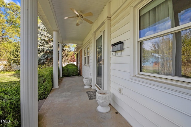 view of patio / terrace featuring a porch and ceiling fan