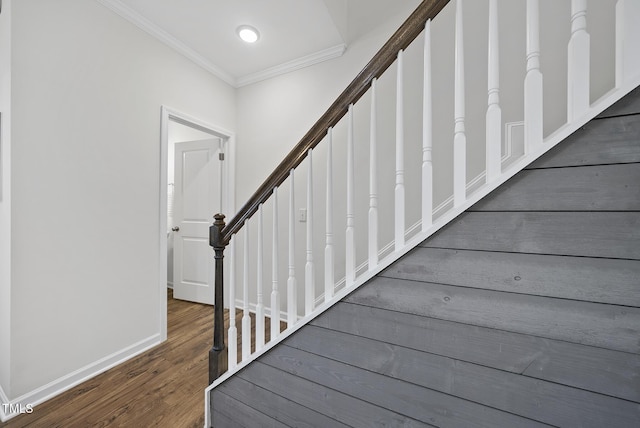 6511 Academic Ave, Raleigh, NC 27616 - stairway with baseboards, ornamental molding, and wood finished floors