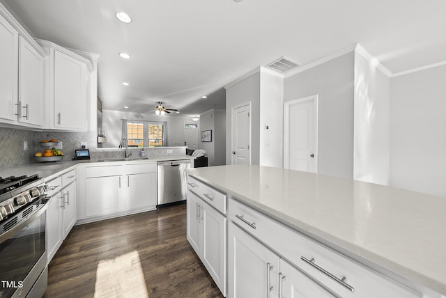 6511 Academic Ave, Raleigh, NC 27616 - kitchen with stainless steel appliances, a sink, tasteful backsplash, visible vents, and recessed lighting