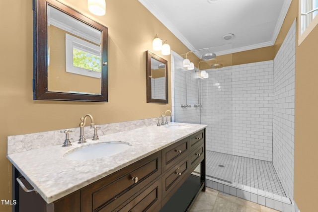 109 N Hassel St, Hillsborough, NC 27278 - full bath featuring double vanity, crown molding, and tiled shower