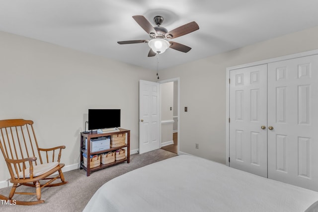 1311 Theodore Ln, Durham, NC 27703 - bedroom featuring carpet, baseboards, a closet, and a ceiling fan