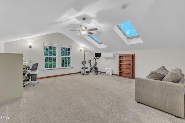 1311 Theodore Ln, Durham, NC 27703 - office with a skylight, a wall mounted AC, lofted ceiling, ceiling fan, and carpet