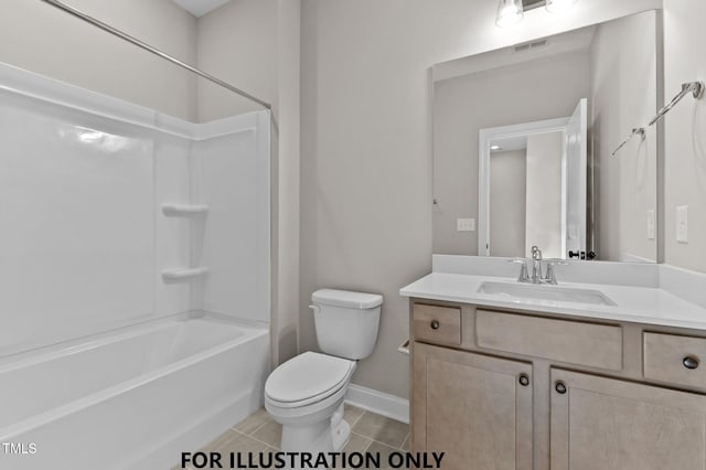 bathroom with visible vents, baseboards, toilet, vanity, and tile patterned floors