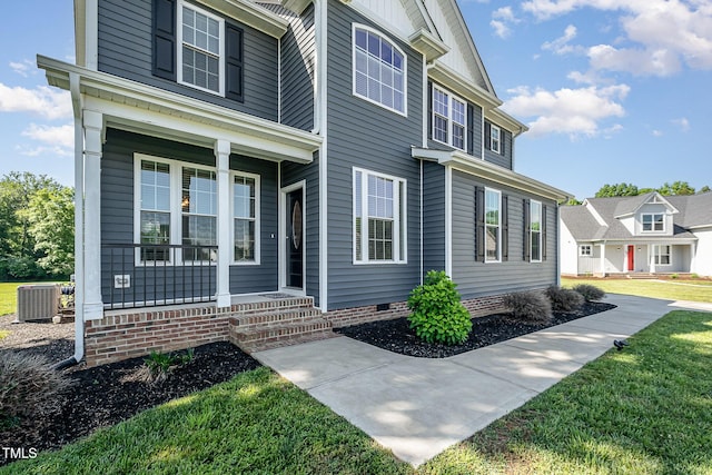 45 Leighann Ct S, Timberlake, NC 27583 - view of front of home with a porch, crawl space, cooling unit, and a front yard