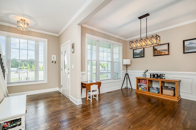 45 Leighann Ct S, Timberlake, NC 27583 - entrance foyer with wood finished floors, ornamental molding, and wainscoting