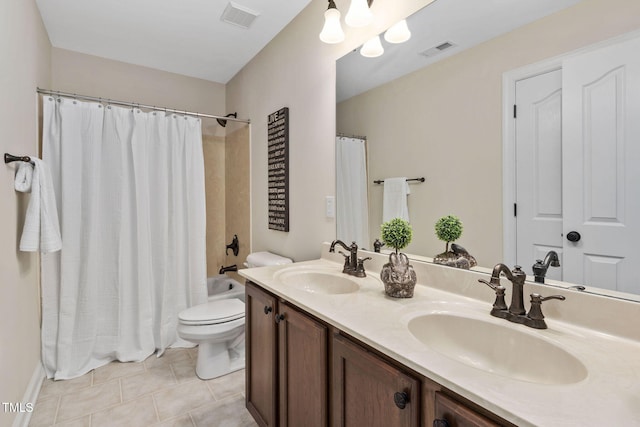 full bathroom featuring visible vents, a sink, and toilet