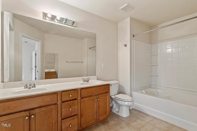 615 Carlton Commons Ln, Cary, NC 27519 - full bathroom featuring double vanity, bathing tub / shower combination, toilet, and tile patterned floors