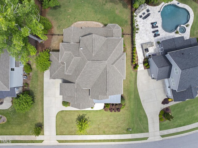 aerial view of a pool area