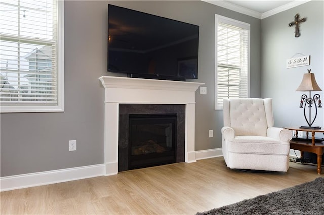 429 Letterfearn Dr, Fayetteville, NC 28311 - living area featuring wood finished floors, ornamental molding, baseboards, and a glass covered fireplace