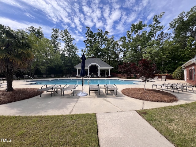 pool with a patio