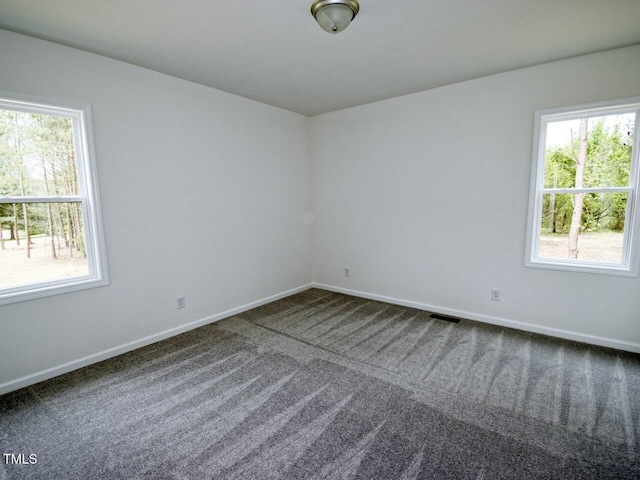 48 S Grace Way, Henderson, NC 27537 - unfurnished room featuring dark colored carpet, a healthy amount of sunlight, baseboards, and visible vents