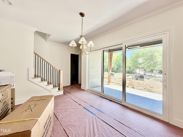 3817 Coach Lantern Ave, Wake Forest, NC 27587 - doorway to outside featuring crown molding and stairs
