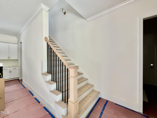 3817 Coach Lantern Ave, Wake Forest, NC 27587 - stairs featuring crown molding and tile patterned flooring
