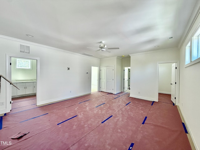3817 Coach Lantern Ave, Wake Forest, NC 27587 - unfurnished bedroom featuring crown molding, ensuite bathroom, and ceiling fan