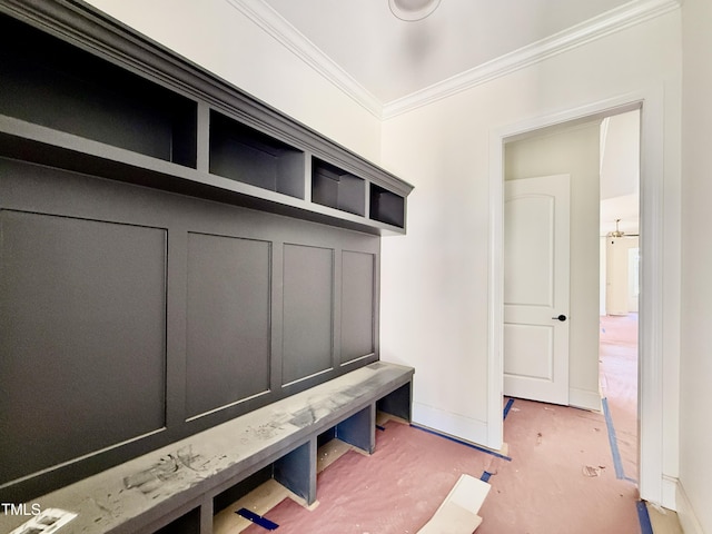 3817 Coach Lantern Ave, Wake Forest, NC 27587 - mudroom featuring ornamental molding and baseboards