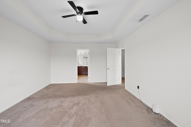 3513 Diamond Springs Dr, Raleigh, NC 27610 - interior space featuring carpet floors, ensuite bathroom, baseboards, visible vents, and a ceiling fan
