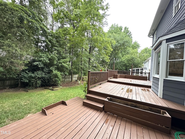 2708 Halfhitch Trl, Raleigh, NC 27615 - wooden terrace with view of wooded area