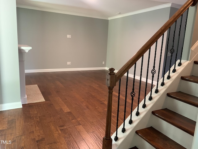 1007 Fairhaven Dr, Mebane, NC 27302 - stairs featuring wood finished floors, crown molding, and baseboards