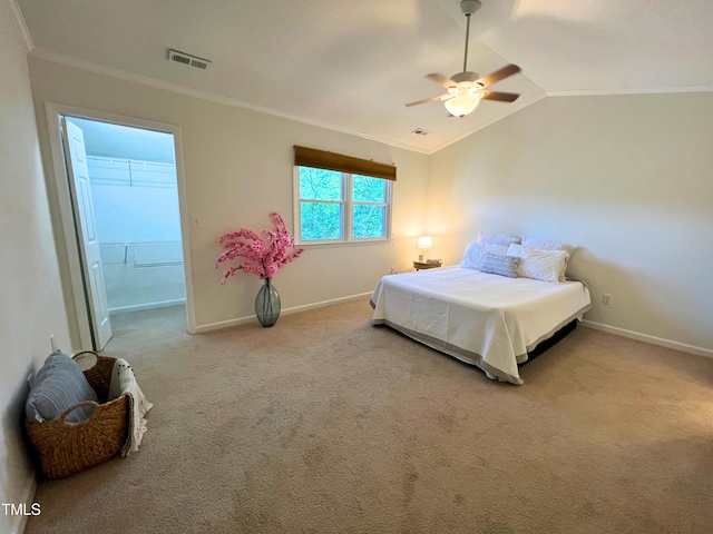 127 Long Shadow Pl, Durham, NC 27713 - carpeted bedroom with ornamental molding, baseboards, lofted ceiling, a spacious closet, and a ceiling fan