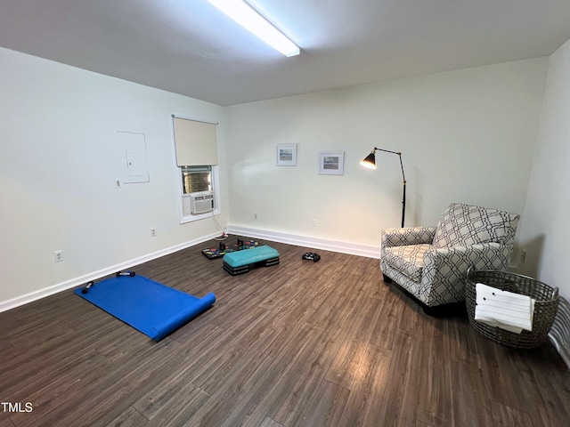127 Long Shadow Pl, Durham, NC 27713 - workout room with baseboards, dark wood-style floors, and cooling unit