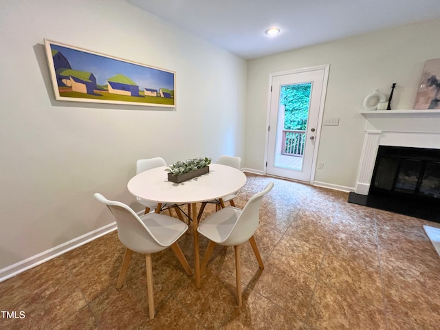 127 Long Shadow Pl, Durham, NC 27713 - dining space featuring baseboards, a fireplace, and recessed lighting