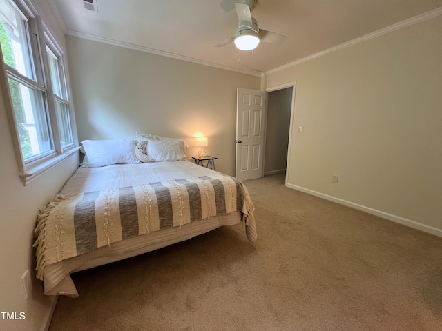 127 Long Shadow Pl, Durham, NC 27713 - bedroom featuring crown molding, light colored carpet, baseboards, and a ceiling fan