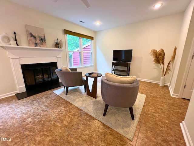 127 Long Shadow Pl, Durham, NC 27713 - living area featuring a glass covered fireplace, baseboards, and recessed lighting