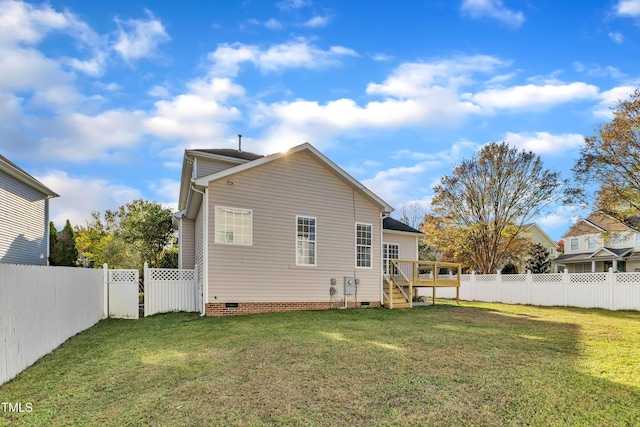 10603 Friendly Neighbor Ln, Raleigh, NC 27614 - rear view of property with crawl space, a wooden deck, and stairway