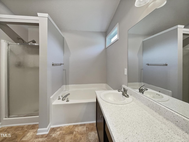 10 Sandy Bluff Ct, Durham, NC 27703 - bathroom with a bath, vanity, and a stall shower