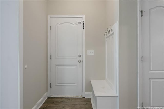 99 Wildlife Bridge Ct, Spring Lake, NC 28390 - mudroom featuring baseboards and dark wood-style flooring